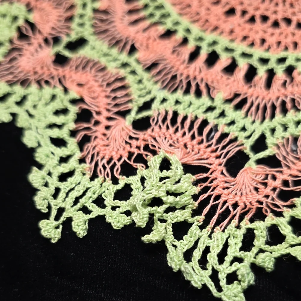 Handcrafted String Crochet‎ Doily Set - Multicolor, Spring Green/Peach & Yellow